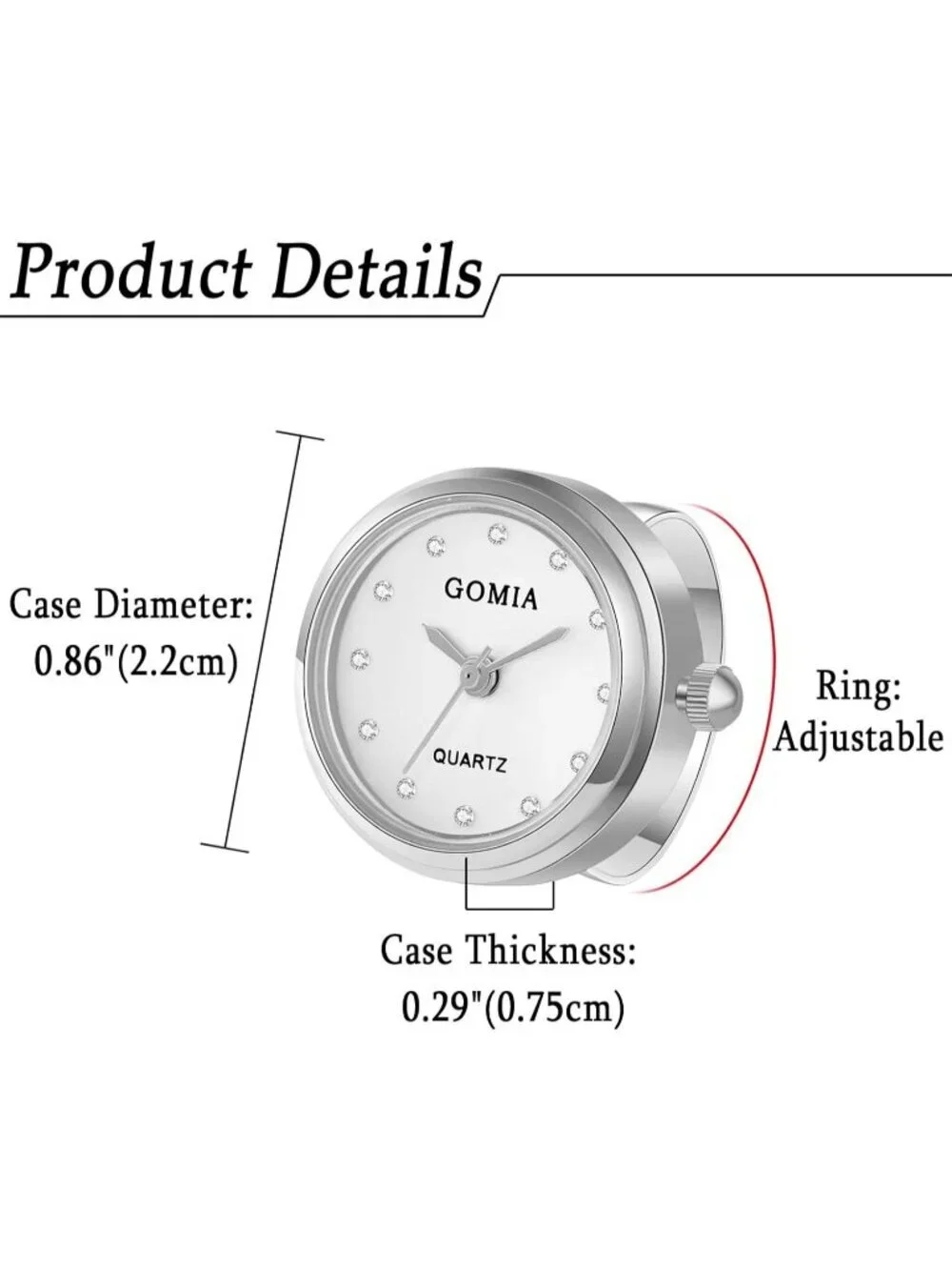 Unisex Silver White Quartz Roman Numeral Adjustable Open Band Finger Ring Watch